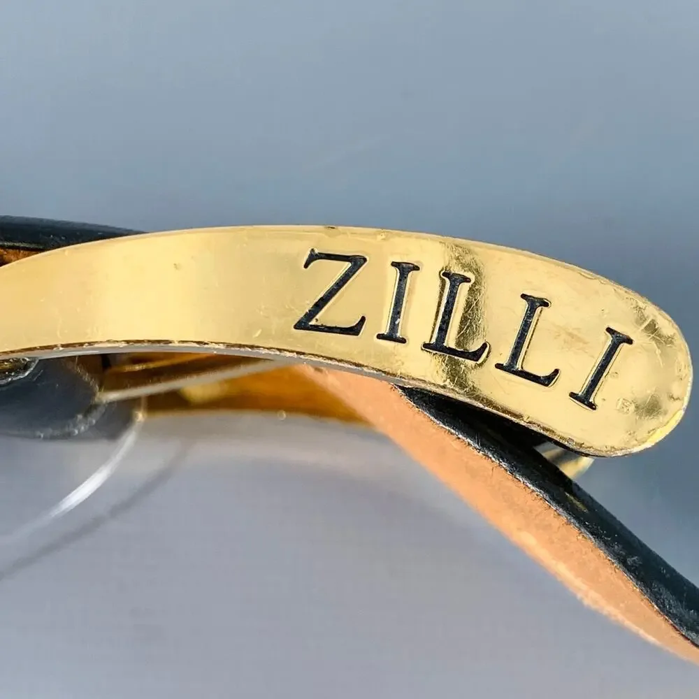 ZILLI Size 40 Black Gold Logo Leather Belt